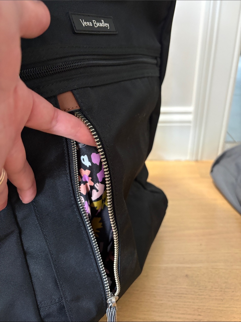 Vera Bradley Black Wheeled Backpack with Floral Interior - Picture 3 of 14
